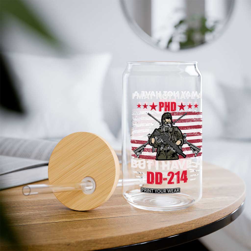 American Veteran Glass Can I May Not Have A PhD But Have A DD-214 US Bald Eagle TS02 Print Your Wear