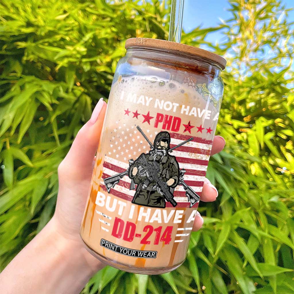 American Veteran Glass Can I May Not Have A PhD But Have A DD-214 US Bald Eagle TS02 Print Your Wear