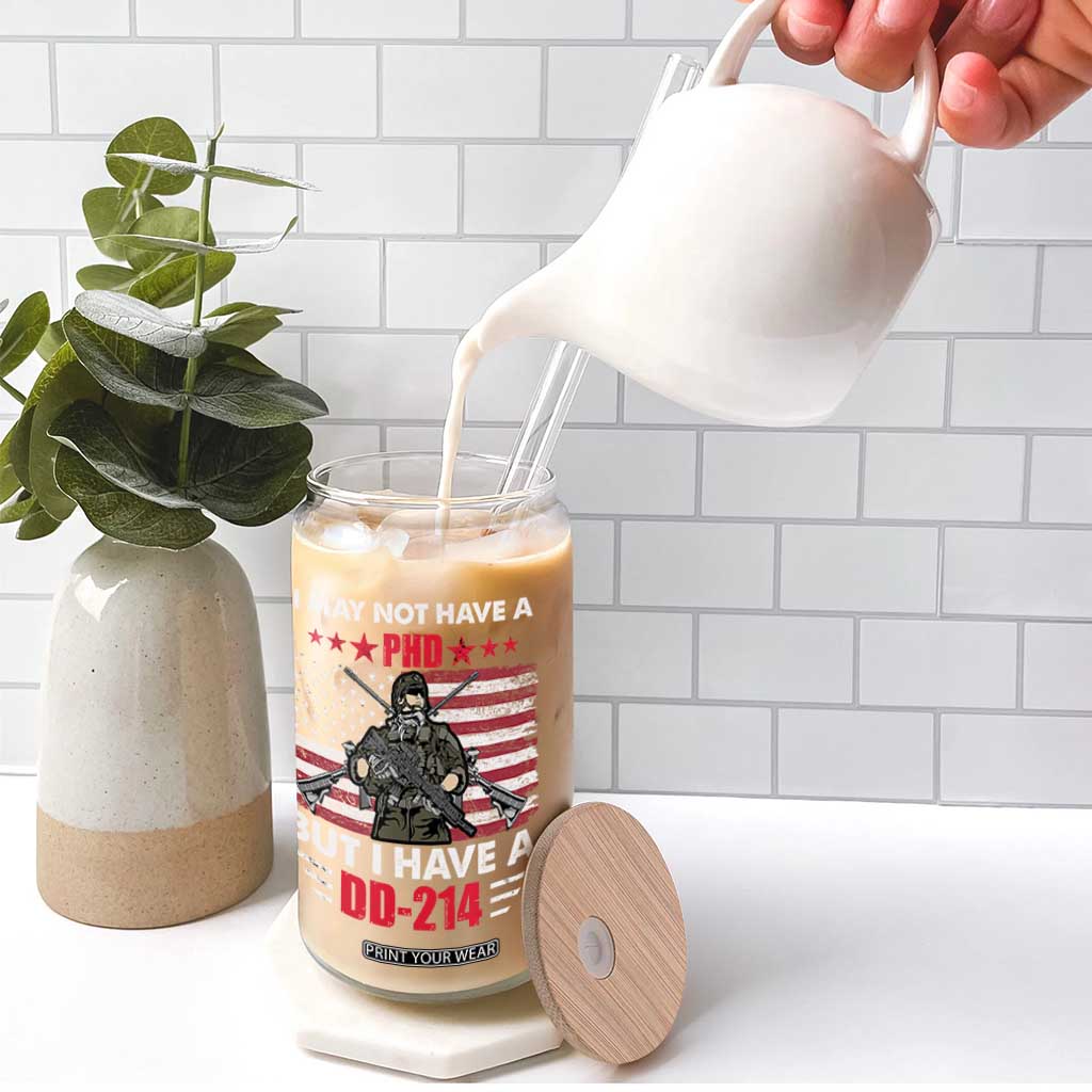 American Veteran Glass Can I May Not Have A PhD But Have A DD-214 US Bald Eagle TS02 Print Your Wear