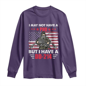 American Veteran Long Sleeve Shirt I May Not Have A PhD But Have A DD-214 US Bald Eagle TS02 Purple Print Your Wear