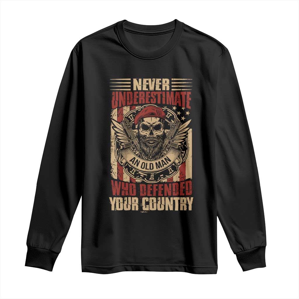 American Veteran Long Sleeve Shirt Never Underestimate An Old Man Who Defended Your Country TS02 Black Print Your Wear
