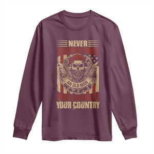 American Veteran Long Sleeve Shirt Never Underestimate An Old Man Who Defended Your Country TS02 Maroon Print Your Wear