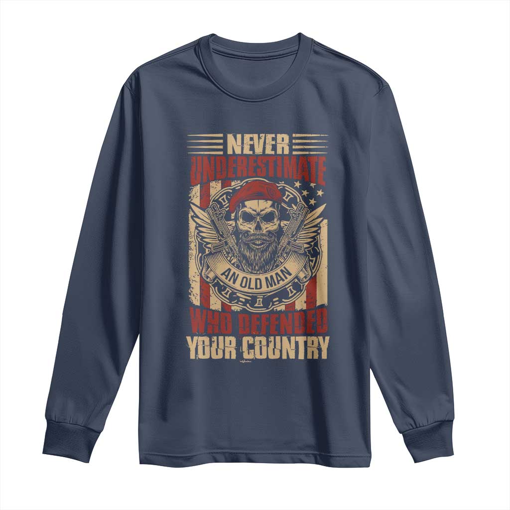 American Veteran Long Sleeve Shirt Never Underestimate An Old Man Who Defended Your Country TS02 Navy Print Your Wear