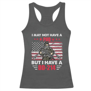 American Veteran Racerback Tank Top I May Not Have A PhD But Have A DD-214 US Bald Eagle TS02 Dark Heather Print Your Wear