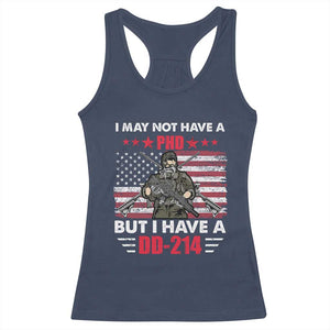 American Veteran Racerback Tank Top I May Not Have A PhD But Have A DD-214 US Bald Eagle TS02 Navy Print Your Wear