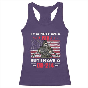American Veteran Racerback Tank Top I May Not Have A PhD But Have A DD-214 US Bald Eagle TS02 Purple Print Your Wear