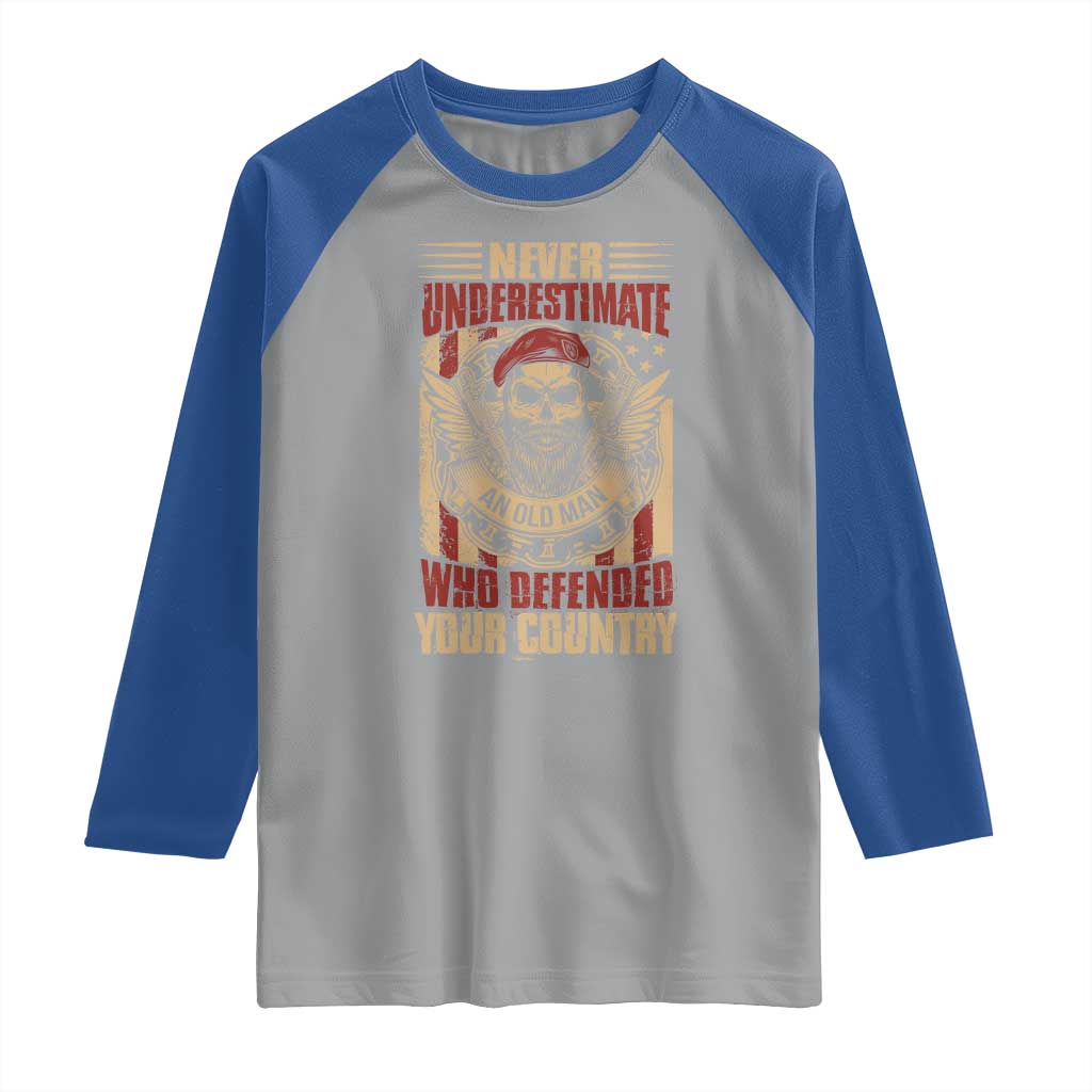 American Veteran Raglan Shirt Never Underestimate An Old Man Who Defended Your Country TS02 Sport Gray Royal Print Your Wear