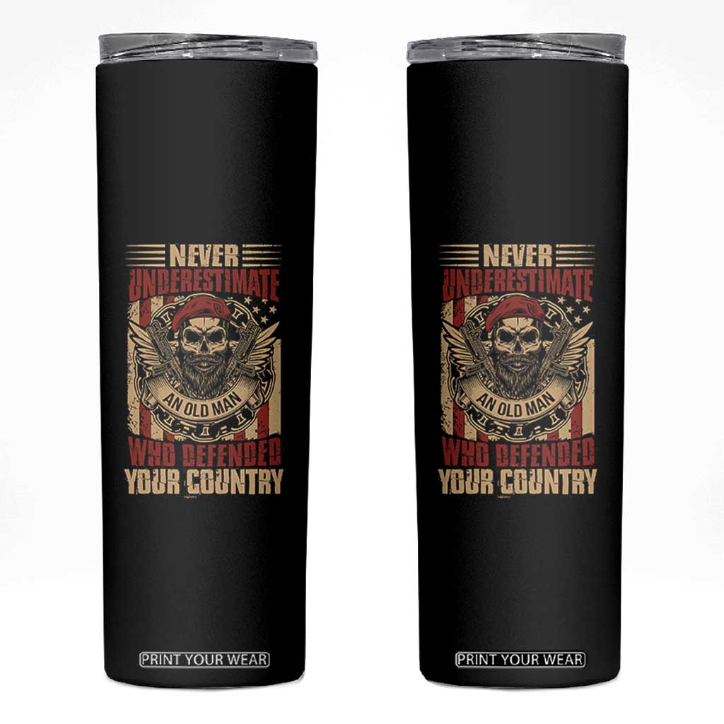 American Veteran Skinny Tumbler Never Underestimate An Old Man Who Defended Your Country TS02 Black Print Your Wear