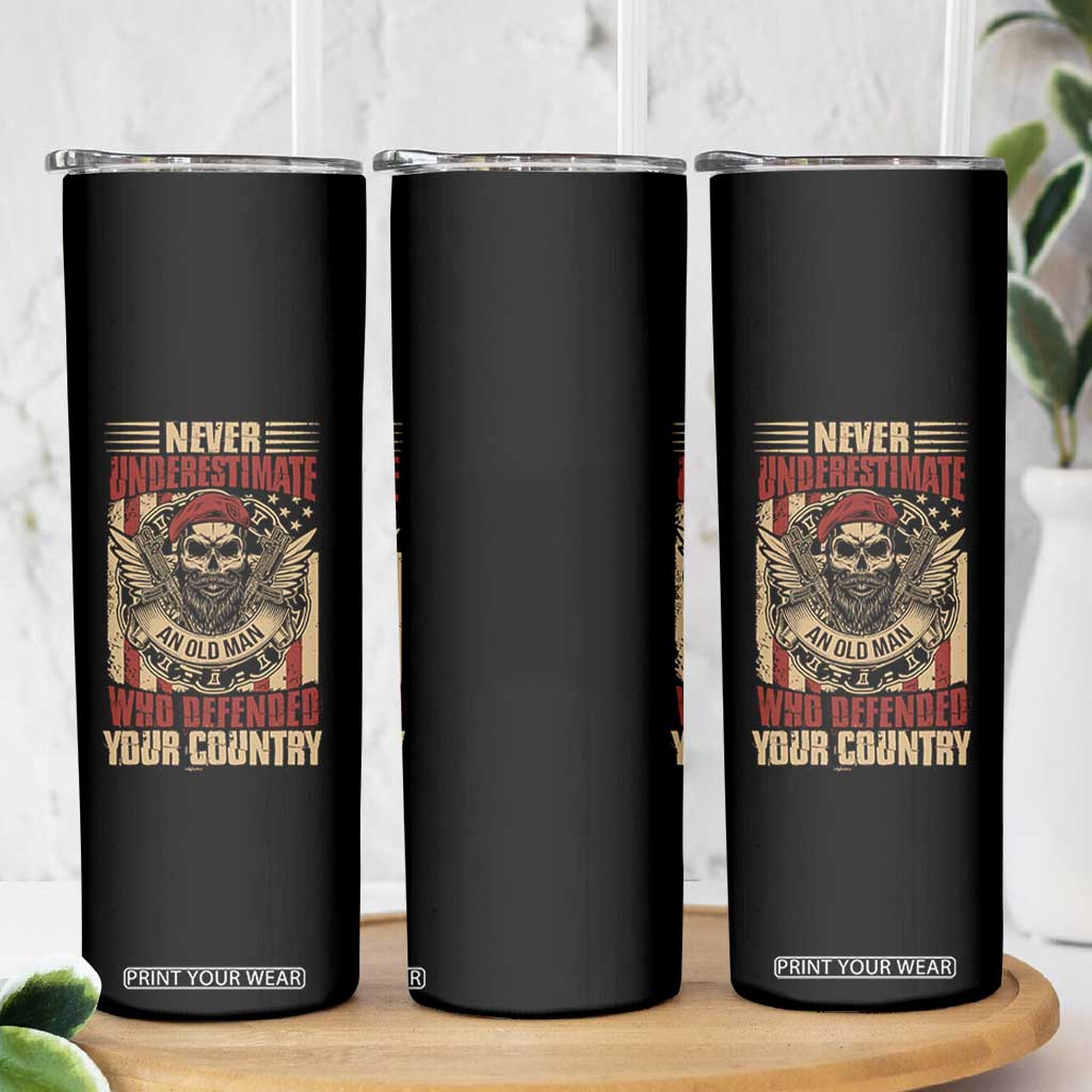 American Veteran Skinny Tumbler Never Underestimate An Old Man Who Defended Your Country TS02 Print Your Wear