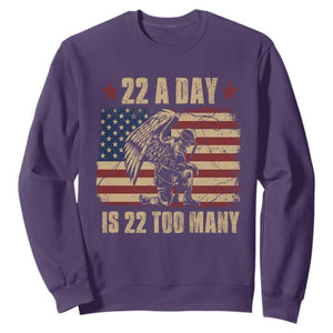 American Veteran Sweatshirt 22 A Day Is 22 Too Many Veteran Lives Matter TS02 Purple Print Your Wear