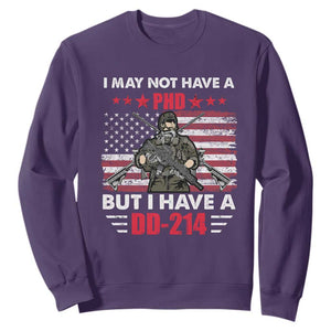 American Veteran Sweatshirt I May Not Have A PhD But Have A DD-214 US Bald Eagle TS02 Purple Print Your Wear