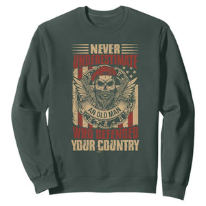 American Veteran Sweatshirt Never Underestimate An Old Man Who Defended Your Country TS02 Dark Forest Green Print Your Wear