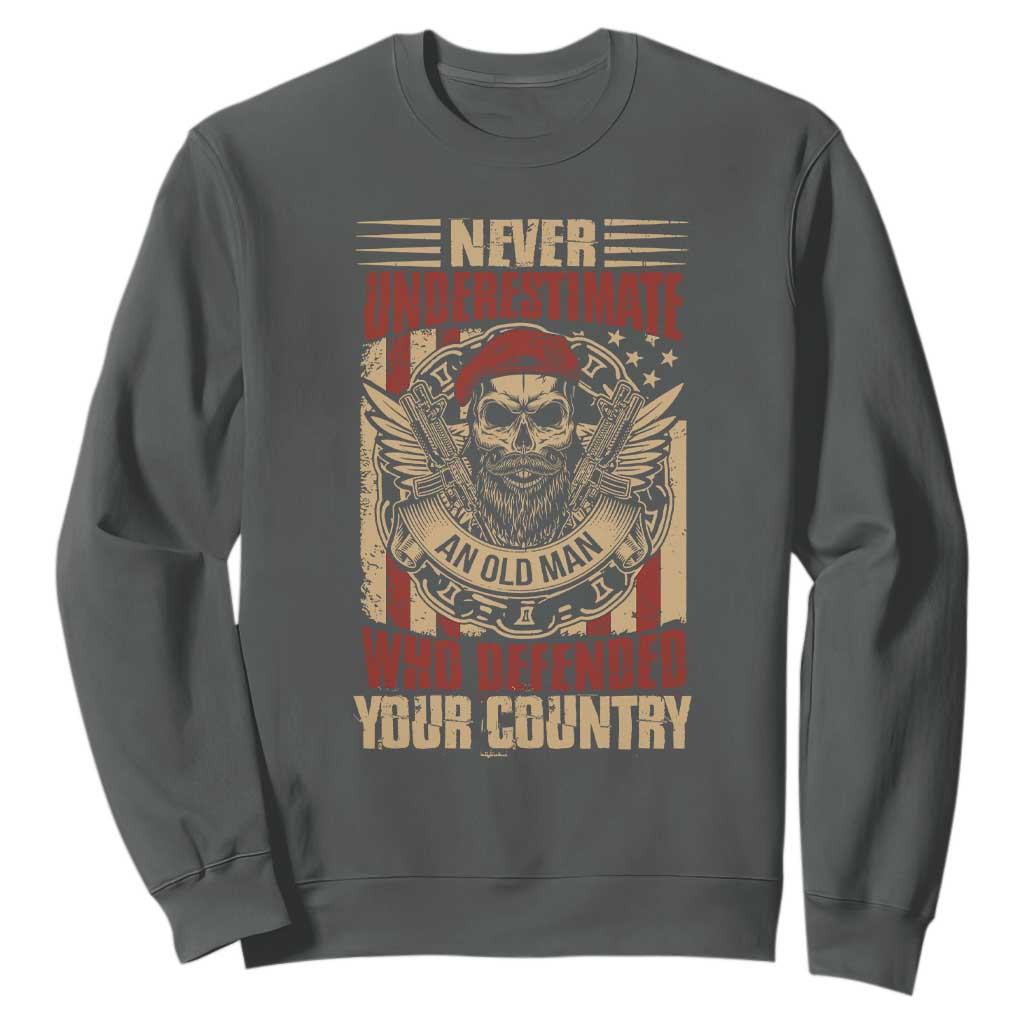 American Veteran Sweatshirt Never Underestimate An Old Man Who Defended Your Country TS02 Dark Heather Print Your Wear