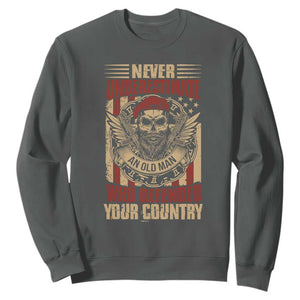 American Veteran Sweatshirt Never Underestimate An Old Man Who Defended Your Country TS02 Dark Heather Print Your Wear