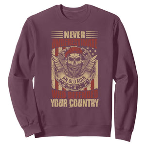 American Veteran Sweatshirt Never Underestimate An Old Man Who Defended Your Country TS02 Maroon Print Your Wear
