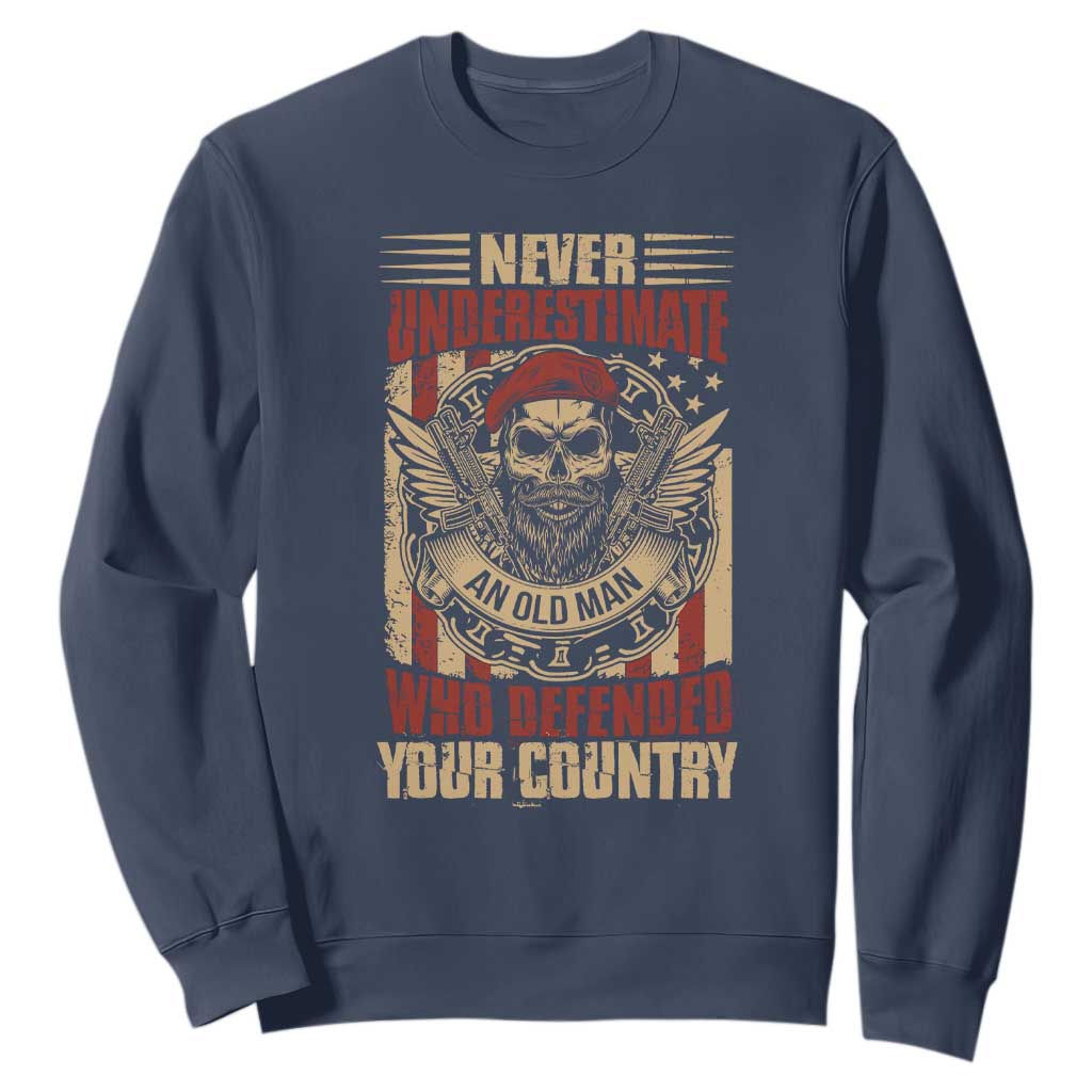 American Veteran Sweatshirt Never Underestimate An Old Man Who Defended Your Country TS02 Navy Print Your Wear