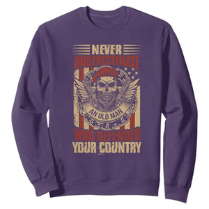 American Veteran Sweatshirt Never Underestimate An Old Man Who Defended Your Country TS02 Purple Print Your Wear