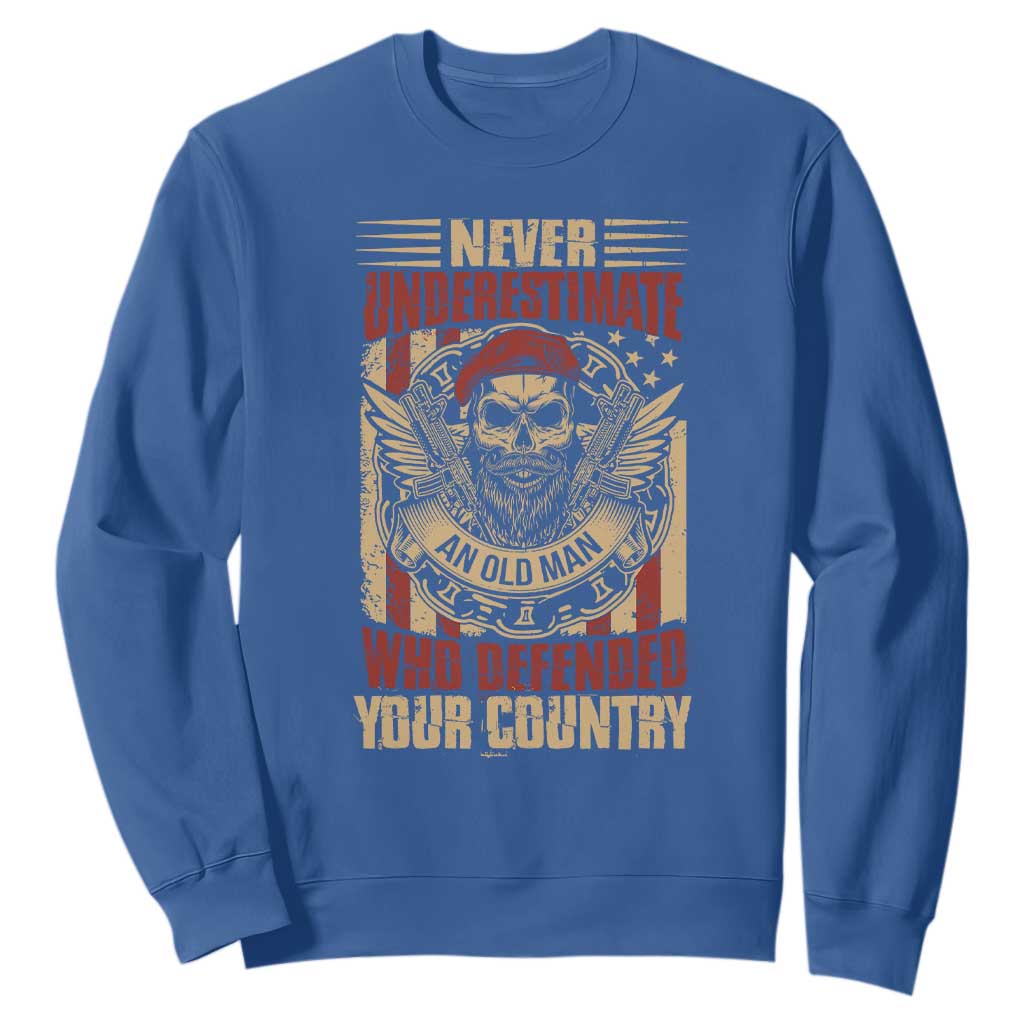 American Veteran Sweatshirt Never Underestimate An Old Man Who Defended Your Country TS02 Royal Blue Print Your Wear