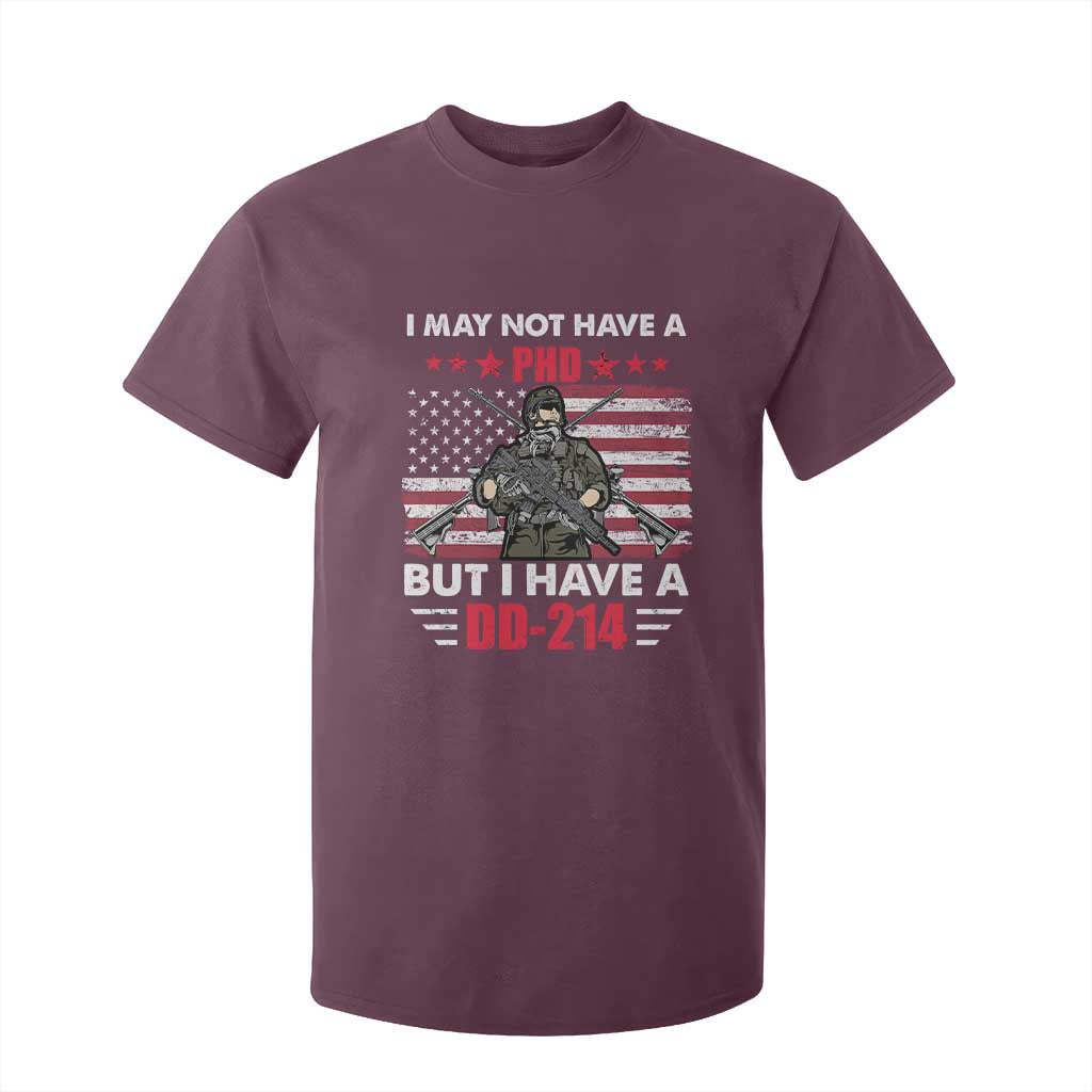American Veteran T Shirt For Kid I May Not Have A PhD But Have A DD-214 US Bald Eagle TS02 Maroon Print Your Wear