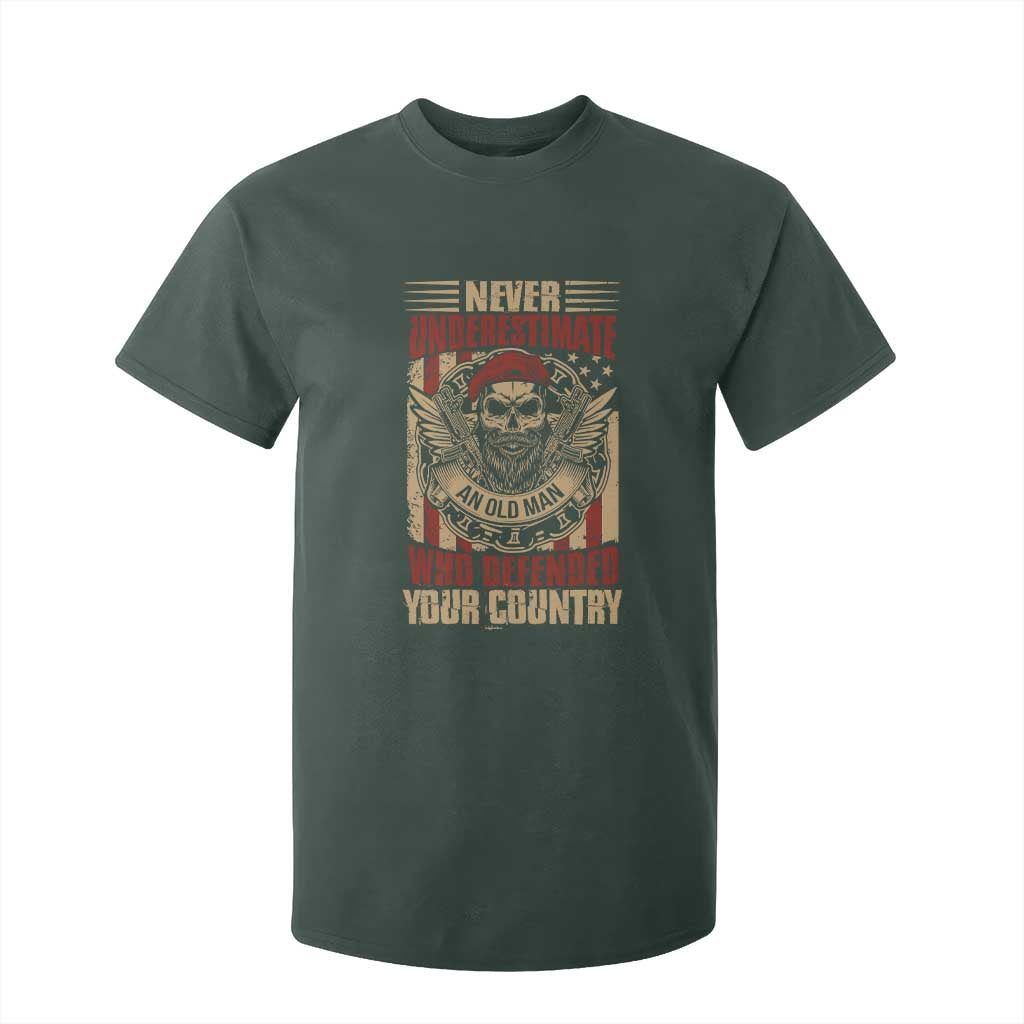 American Veteran T Shirt For Kid Never Underestimate An Old Man Who Defended Your Country TS02 Dark Forest Green Print Your Wear