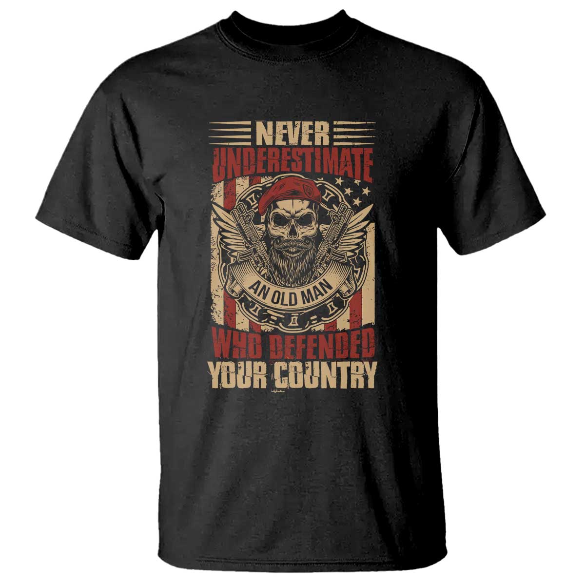 American Veteran T Shirt Never Underestimate An Old Man Who Defended Your Country TS02 Black Print Your Wear