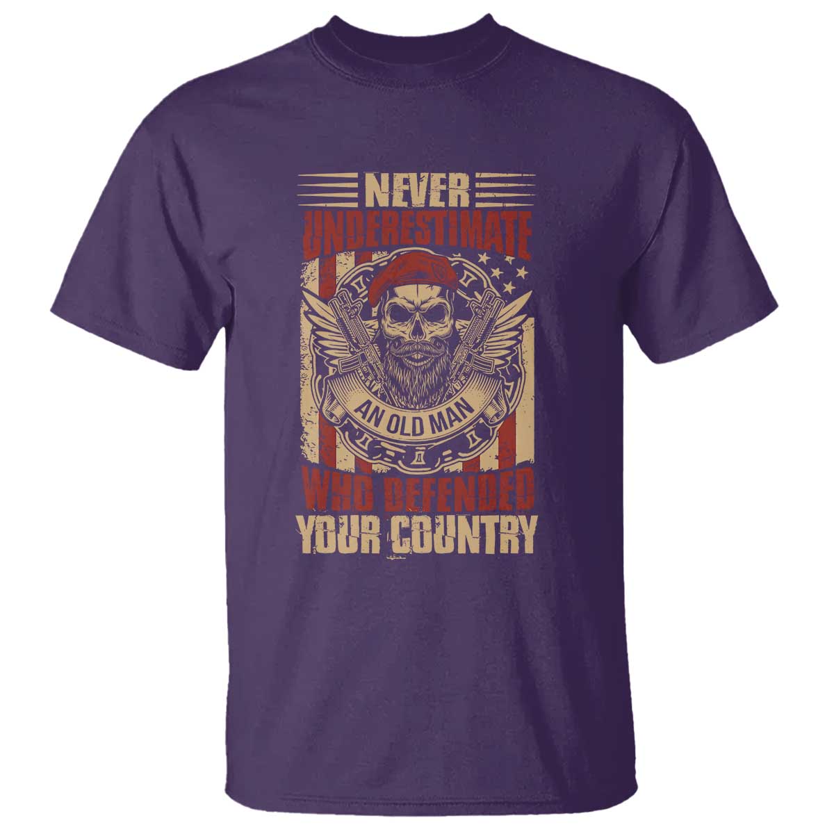 American Veteran T Shirt Never Underestimate An Old Man Who Defended Your Country TS02 Purple Print Your Wear