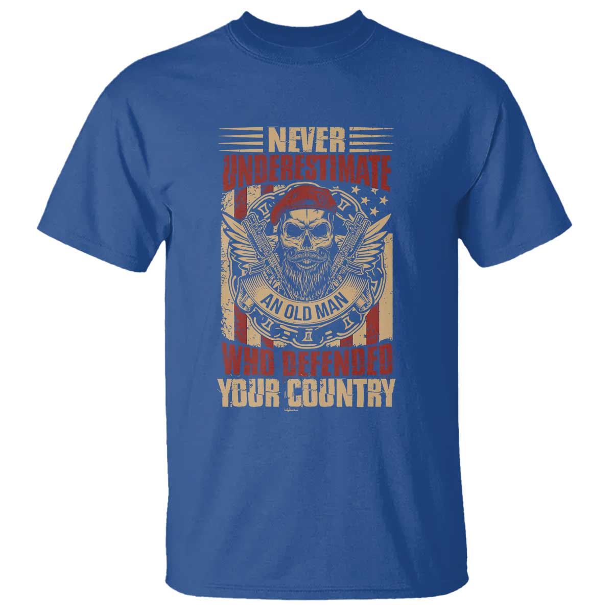 American Veteran T Shirt Never Underestimate An Old Man Who Defended Your Country TS02 Royal Blue Print Your Wear