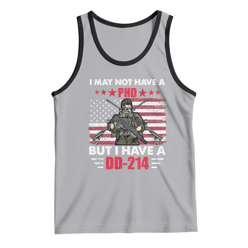 American Veteran Tank Top I May Not Have A PhD But Have A DD-214 US Bald Eagle TS02 Athletic Heather Black Print Your Wear