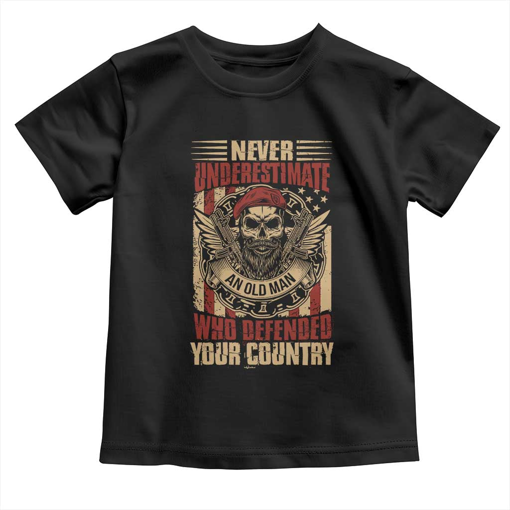 American Veteran Toddler T Shirt Never Underestimate An Old Man Who Defended Your Country TS02 Black Print Your Wear