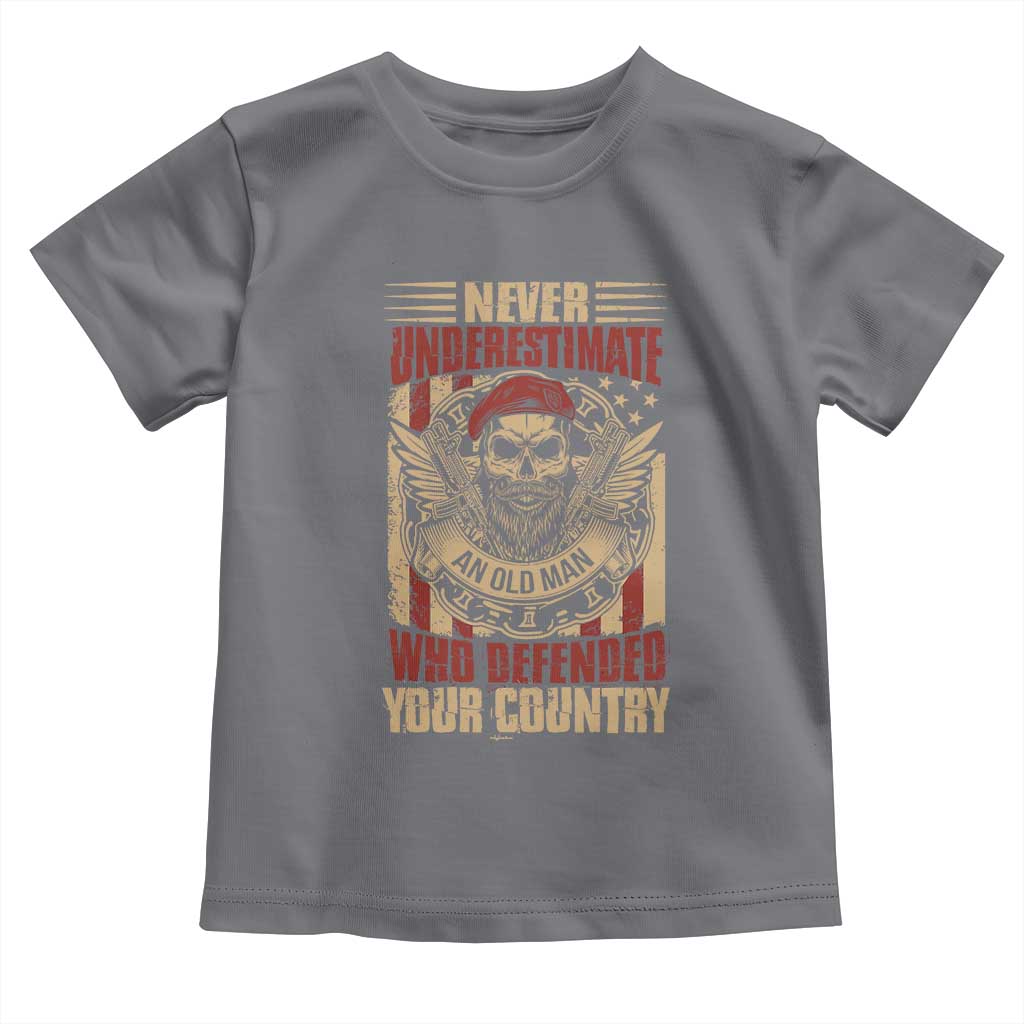 American Veteran Toddler T Shirt Never Underestimate An Old Man Who Defended Your Country TS02 Charcoal Print Your Wear