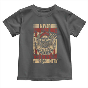 American Veteran Toddler T Shirt Never Underestimate An Old Man Who Defended Your Country TS02 Dark Heather Print Your Wear