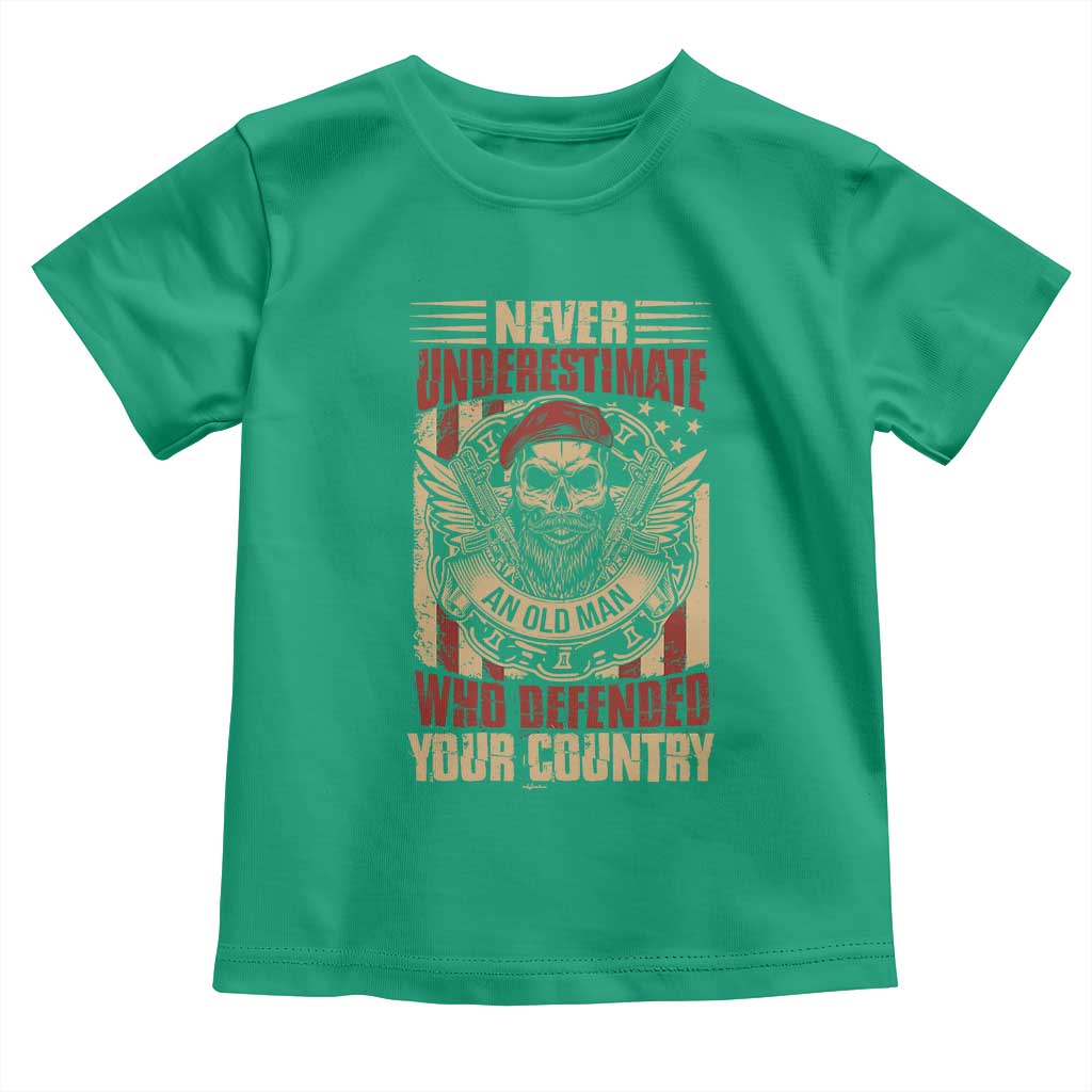 American Veteran Toddler T Shirt Never Underestimate An Old Man Who Defended Your Country TS02 Irish Green Print Your Wear