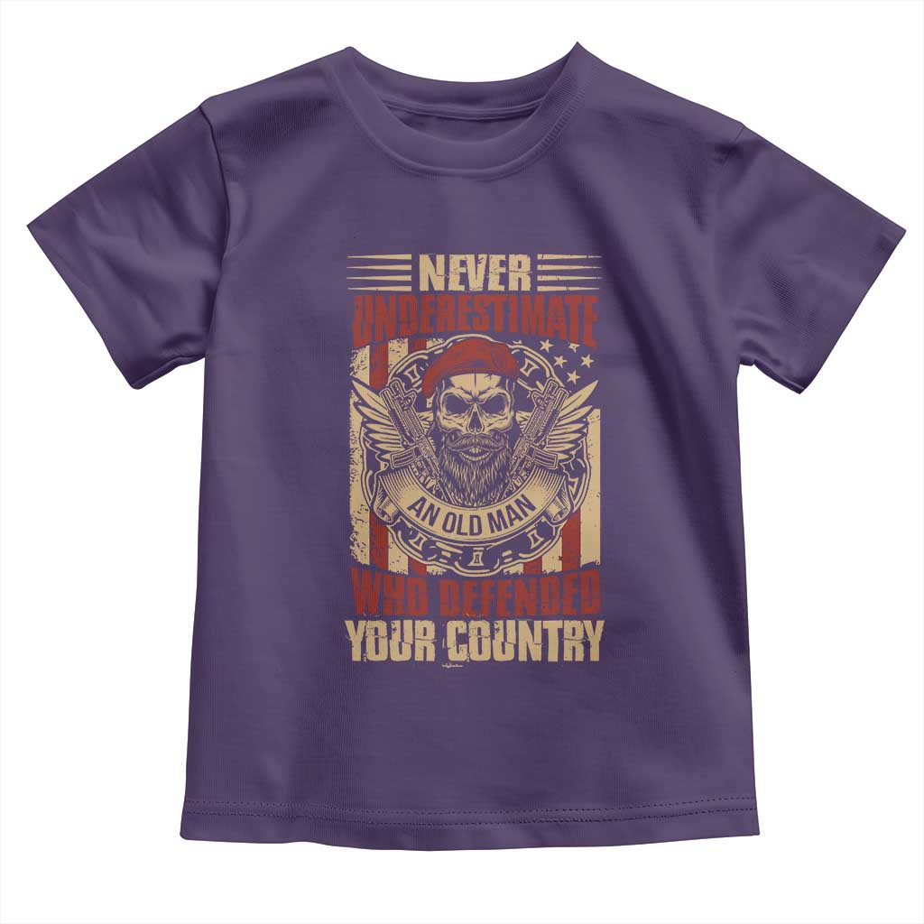 American Veteran Toddler T Shirt Never Underestimate An Old Man Who Defended Your Country TS02 Purple Print Your Wear