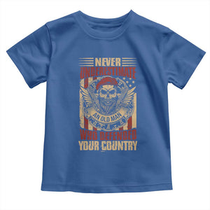 American Veteran Toddler T Shirt Never Underestimate An Old Man Who Defended Your Country TS02 Royal Blue Print Your Wear