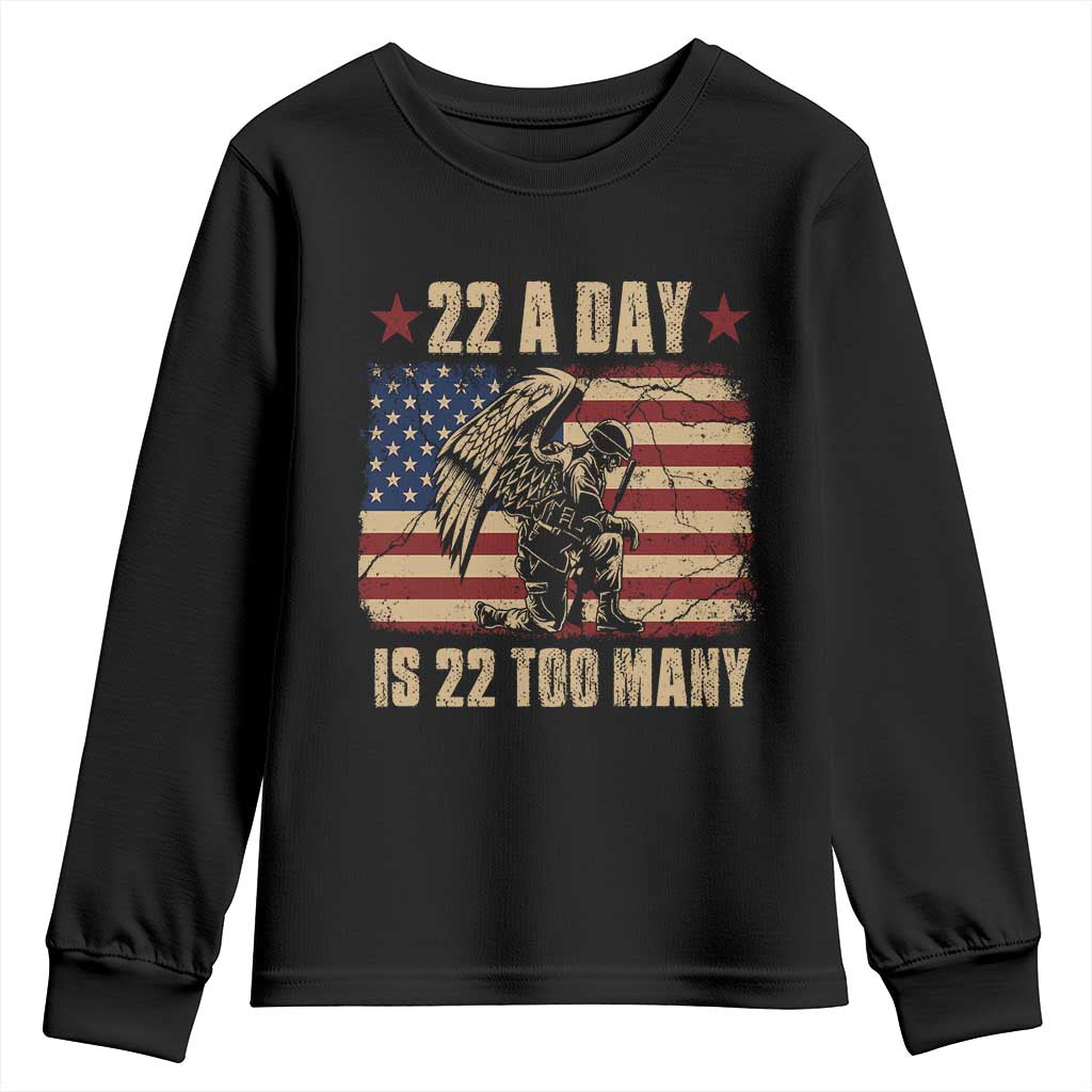 American Veteran Youth Sweatshirt 22 A Day Is 22 Too Many Veteran Lives Matter TS02 Black Print Your Wear