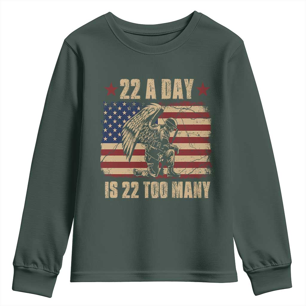 American Veteran Youth Sweatshirt 22 A Day Is 22 Too Many Veteran Lives Matter TS02 Dark Forest Green Print Your Wear