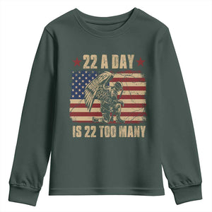 American Veteran Youth Sweatshirt 22 A Day Is 22 Too Many Veteran Lives Matter TS02 Dark Forest Green Print Your Wear