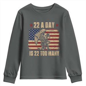 American Veteran Youth Sweatshirt 22 A Day Is 22 Too Many Veteran Lives Matter TS02 Dark Heather Print Your Wear
