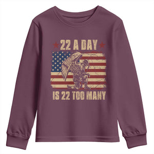 American Veteran Youth Sweatshirt 22 A Day Is 22 Too Many Veteran Lives Matter TS02 Maroon Print Your Wear