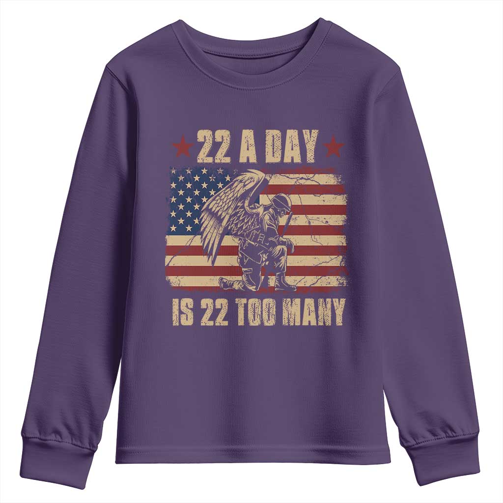 American Veteran Youth Sweatshirt 22 A Day Is 22 Too Many Veteran Lives Matter TS02 Purple Print Your Wear