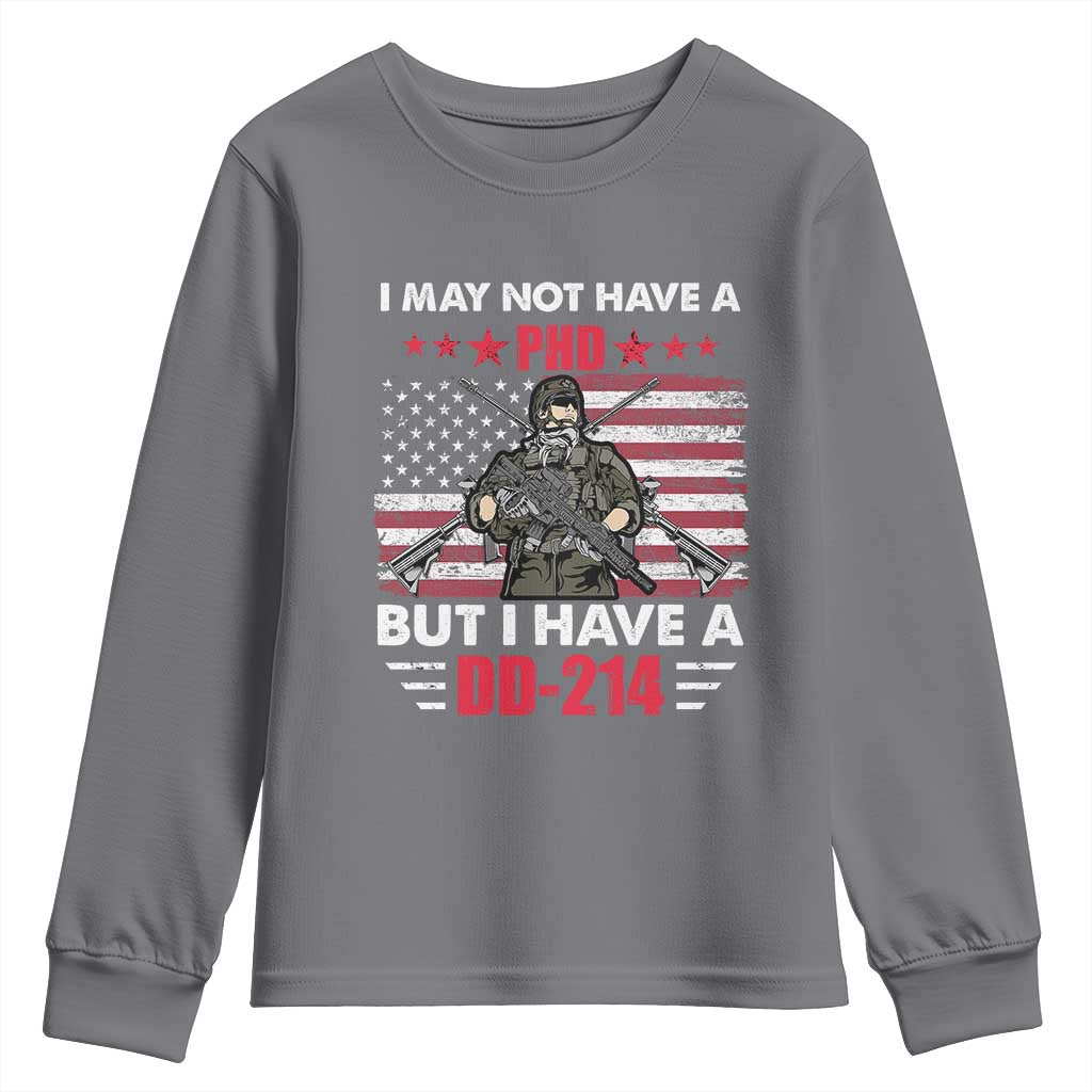 American Veteran Youth Sweatshirt I May Not Have A PhD But Have A DD-214 US Bald Eagle TS02 Charcoal Print Your Wear