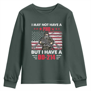 American Veteran Youth Sweatshirt I May Not Have A PhD But Have A DD-214 US Bald Eagle TS02 Dark Forest Green Print Your Wear