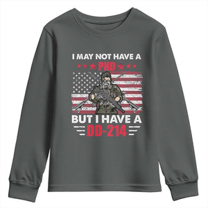 American Veteran Youth Sweatshirt I May Not Have A PhD But Have A DD-214 US Bald Eagle TS02 Dark Heather Print Your Wear