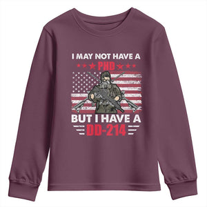 American Veteran Youth Sweatshirt I May Not Have A PhD But Have A DD-214 US Bald Eagle TS02 Maroon Print Your Wear