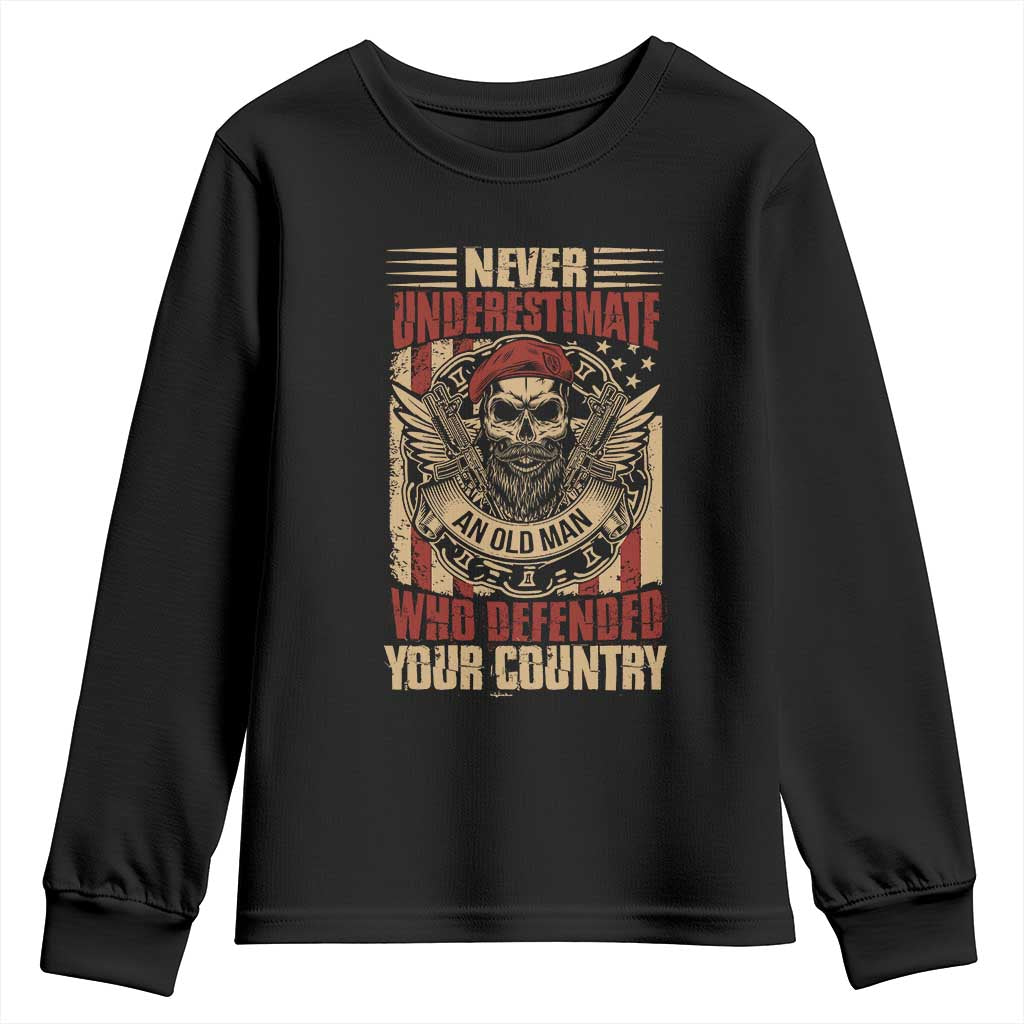 American Veteran Youth Sweatshirt Never Underestimate An Old Man Who Defended Your Country TS02 Black Print Your Wear