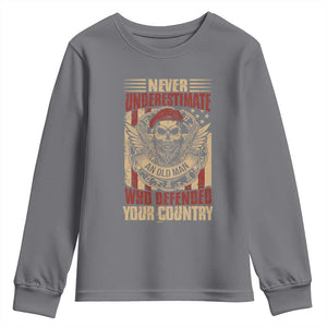 American Veteran Youth Sweatshirt Never Underestimate An Old Man Who Defended Your Country TS02 Charcoal Print Your Wear