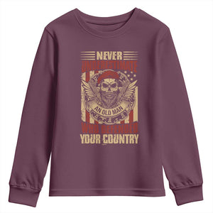 American Veteran Youth Sweatshirt Never Underestimate An Old Man Who Defended Your Country TS02 Maroon Print Your Wear