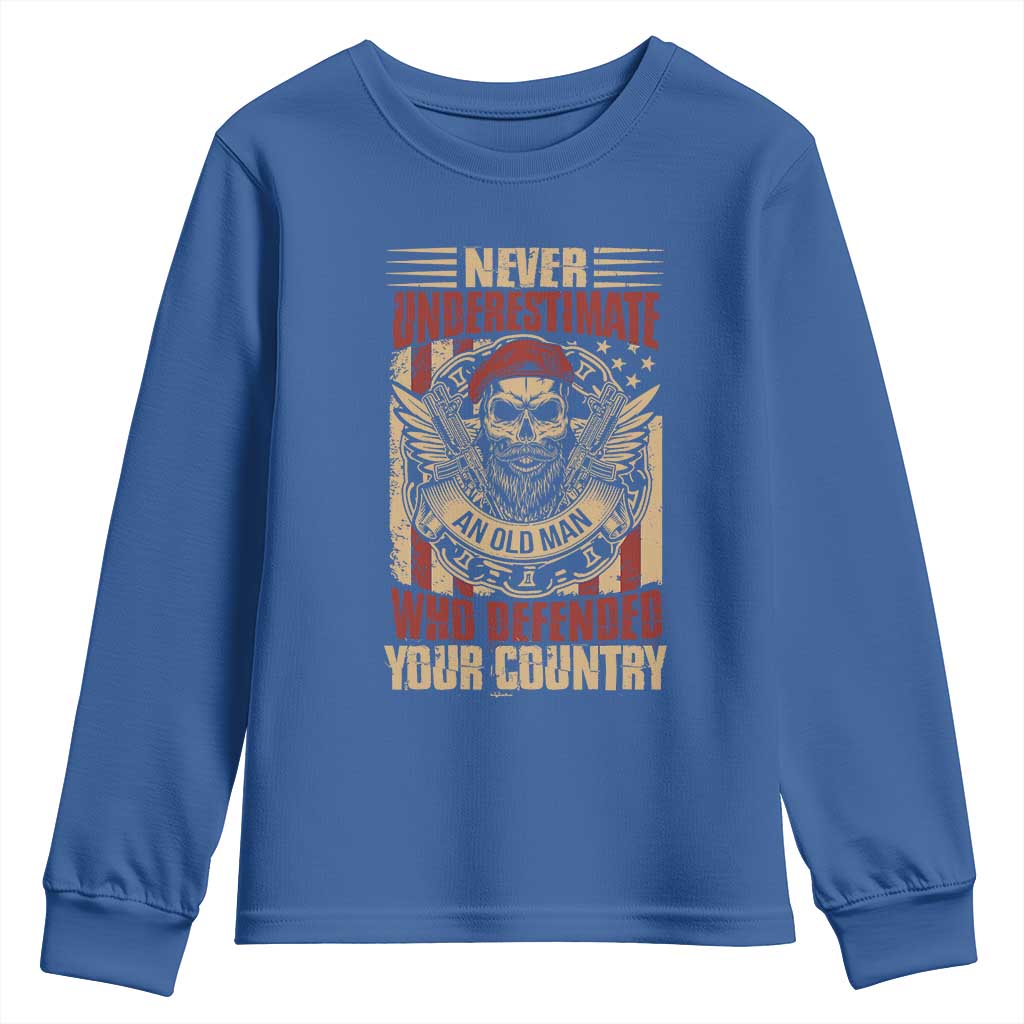 American Veteran Youth Sweatshirt Never Underestimate An Old Man Who Defended Your Country TS02 Royal Blue Print Your Wear