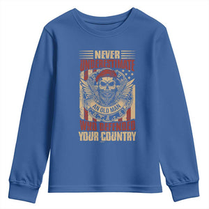 American Veteran Youth Sweatshirt Never Underestimate An Old Man Who Defended Your Country TS02 Royal Blue Print Your Wear