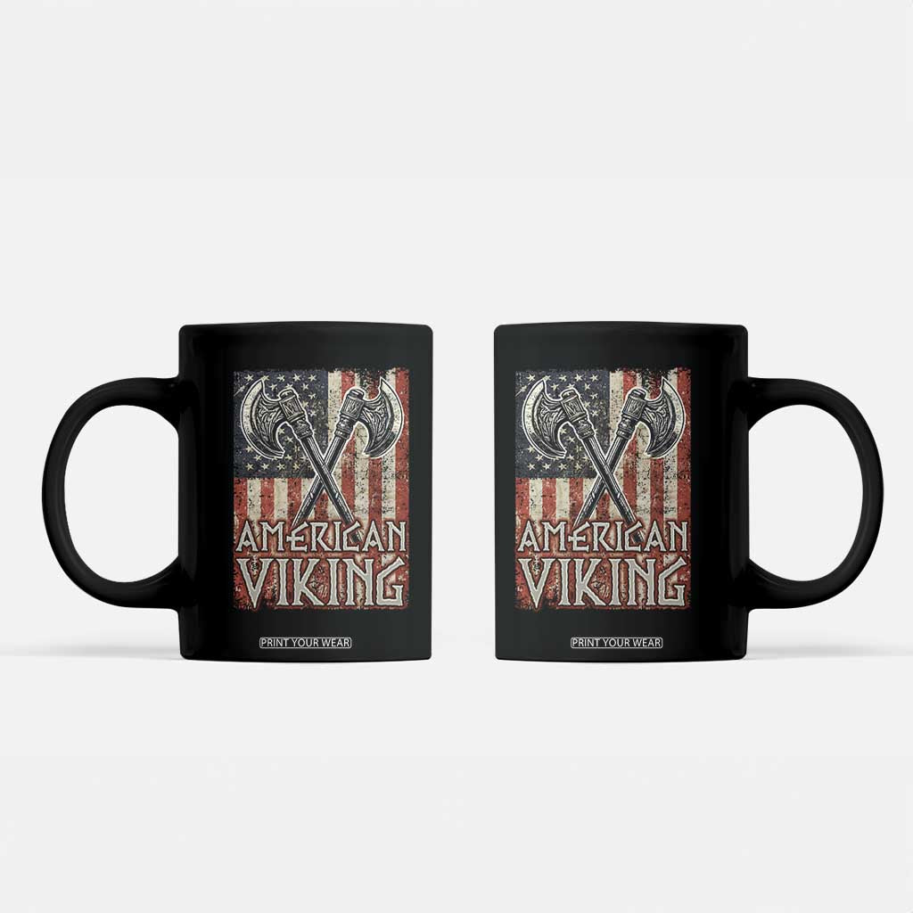 American Viking Coffee Mug American Flag Axe Norse Mythology TS09 Black Print Your Wear
